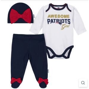 NFL 3 Piece Baby Girl New England Patriots Outfit 0-3 mo